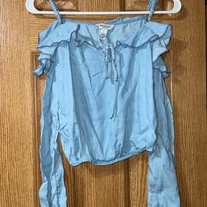 Small Arizona Jean Co Ruffle Off the Shoulder Blue Long Sleeve Top